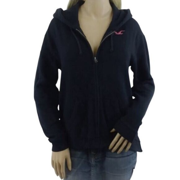 Hollister Sweaters - NWT Hollister by Abercrombie Navy Blue & Pink Logo Zip Up Hoodie Sweater Jumper